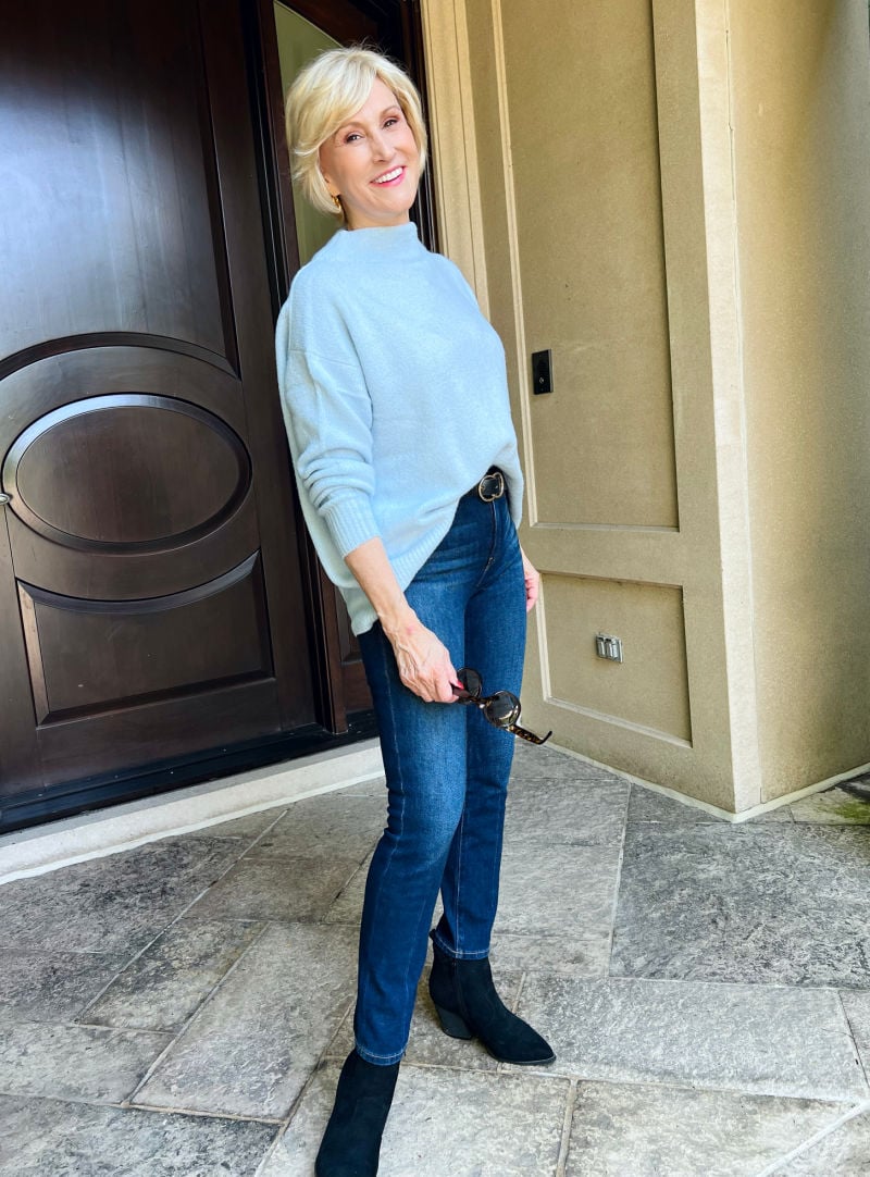 Cozy Mockneck Sweater blue mock neck sweater