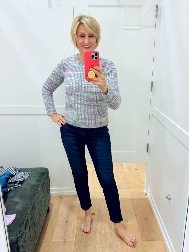 blue space dye sweater | Loft Winter Try-On Haul