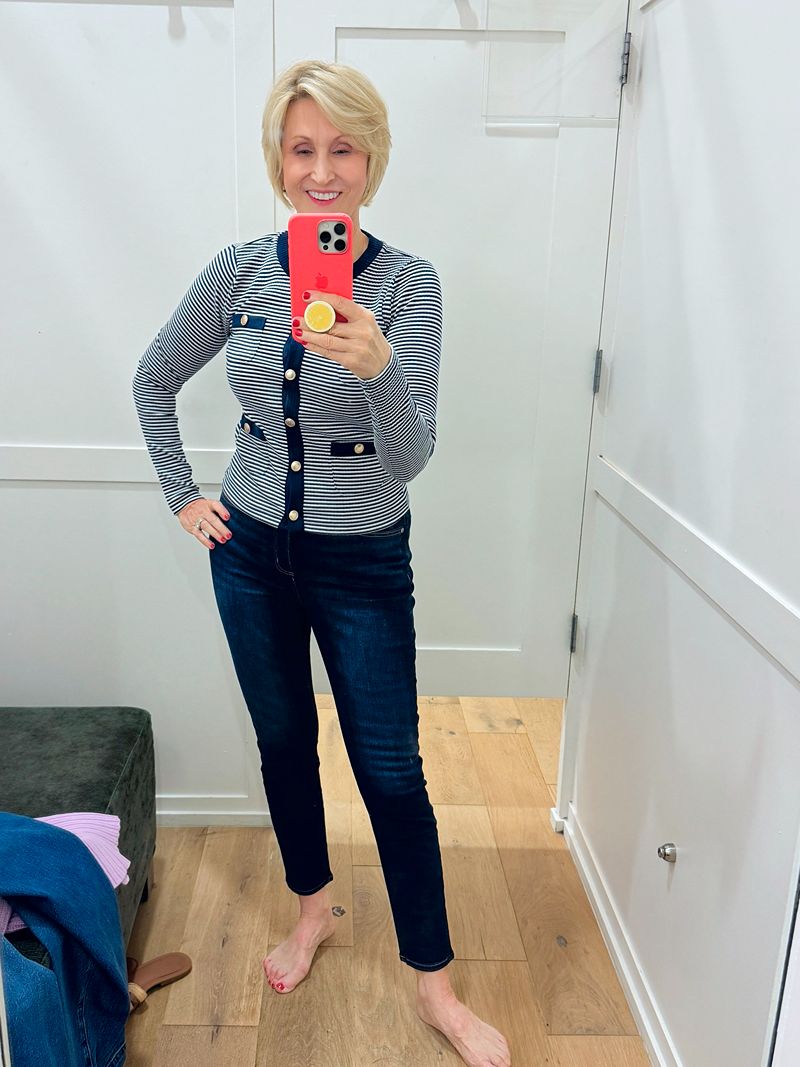 Navy Striped Cardigan Top Navy Striped Cardigan Top | Loft Winter Try-On Haul