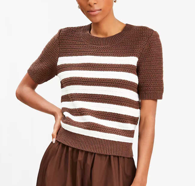 brown and white striped sweater