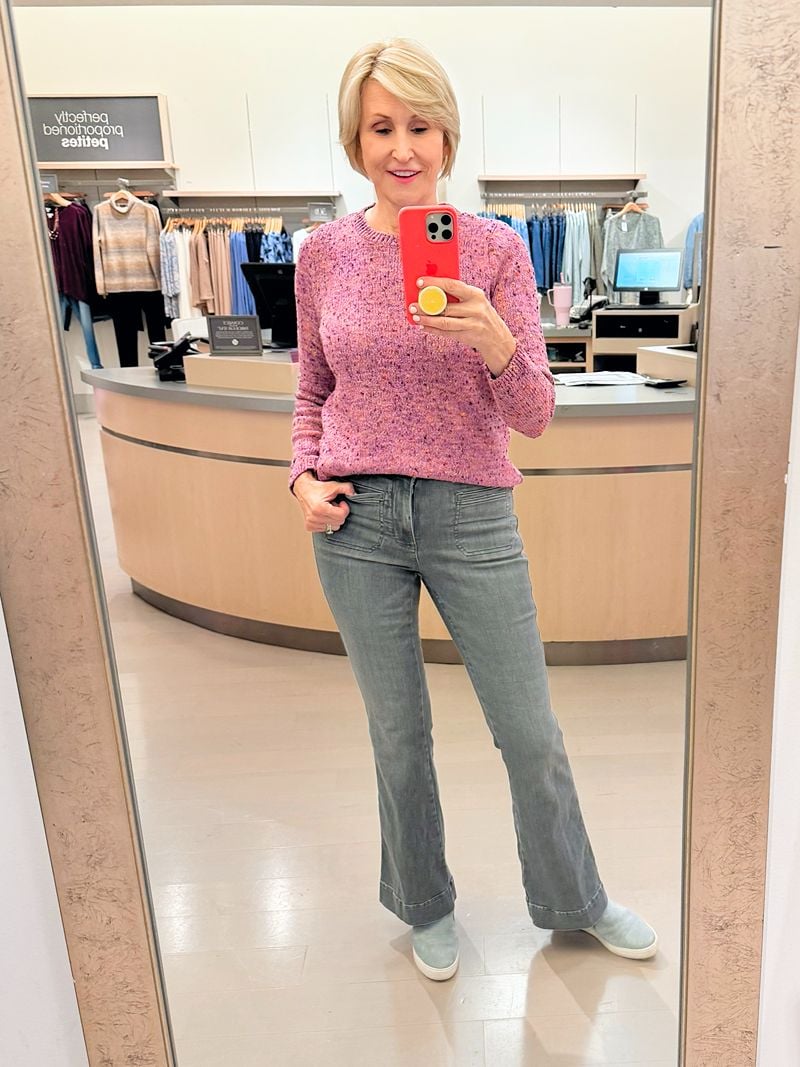 burgundy sweater gray jeans | J.Jill Try on Haul