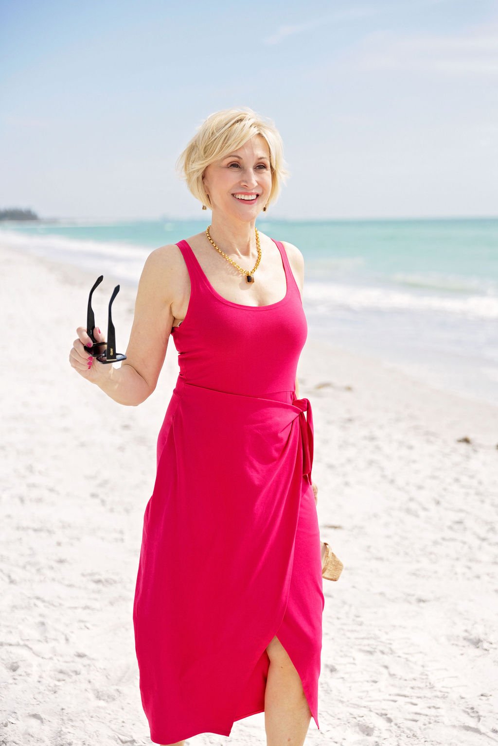 coral midi tank dress