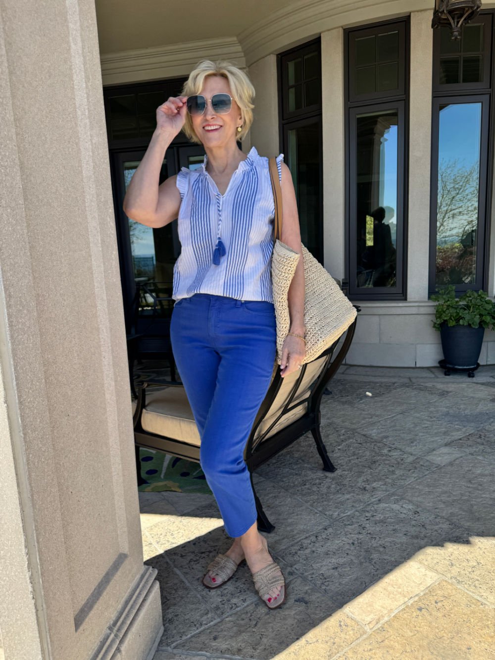 striped tie-neck blouse blue and white striped tie-neck blouse