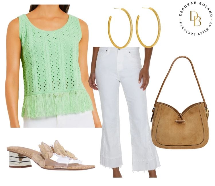 boho flare jeans and green crochet top