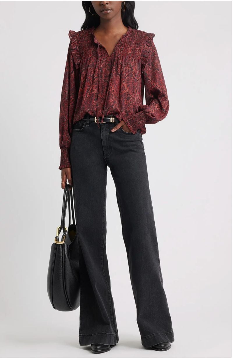 floral blouse and jeans