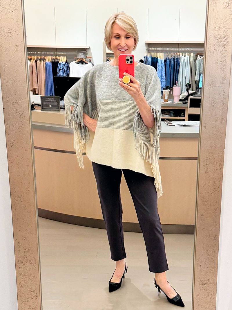 gray and cream poncho jjill | J.Jill Try on Haul