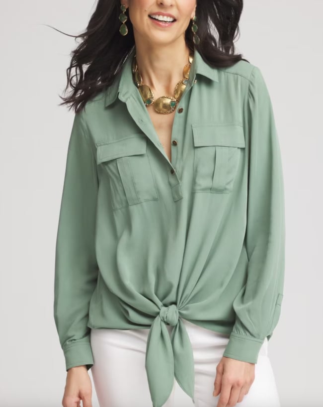 green front tie blouse | Spring and Summer 2025 Color Trends