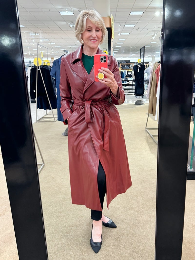 Red faux leather coat