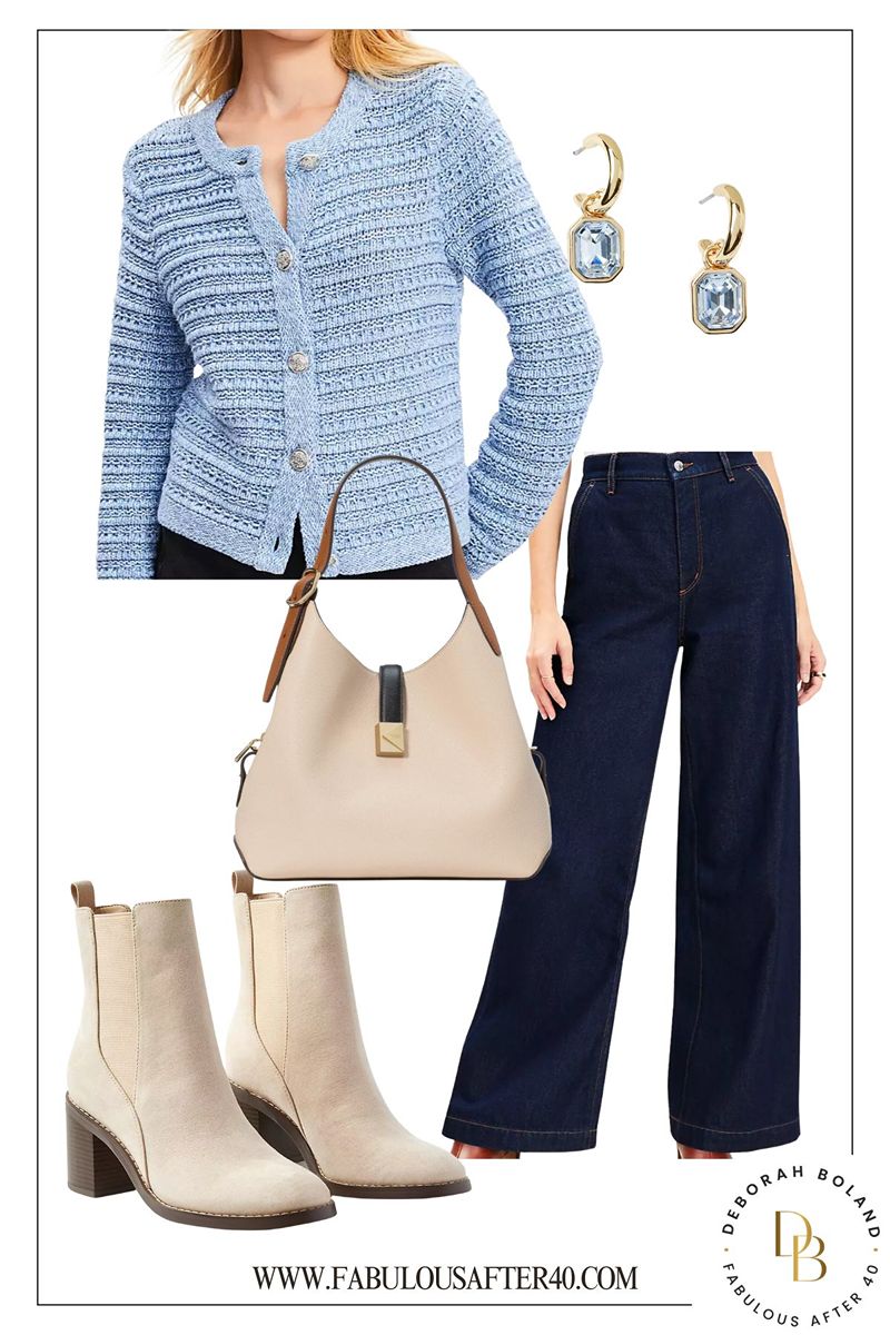 Blue sweater wide leg jeans Loft - Blue sweater, wide leg jeans