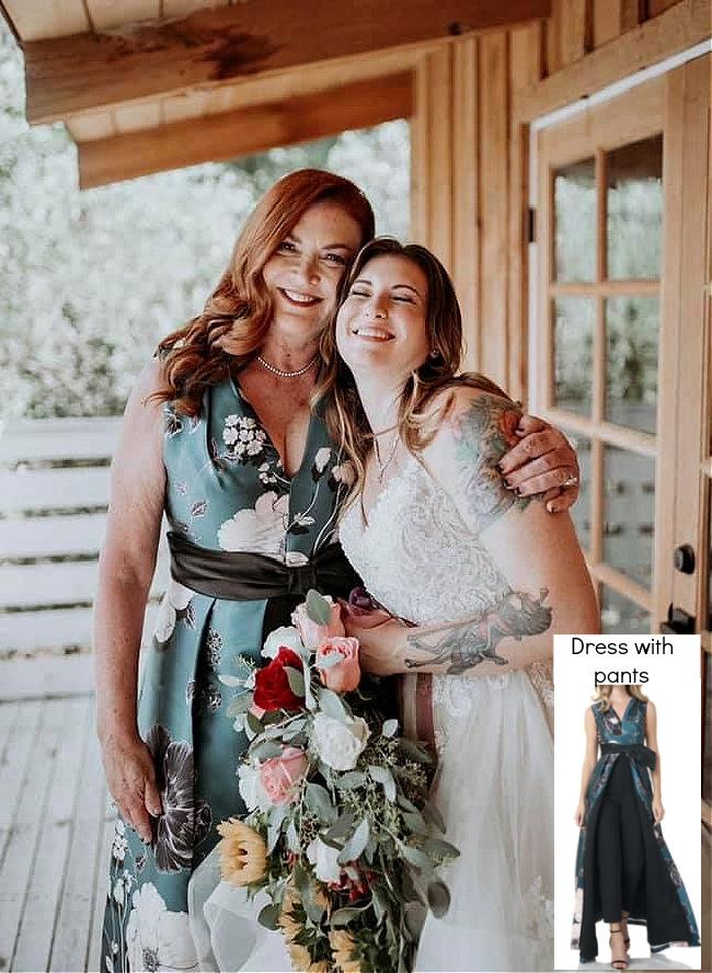 Mother of the bride Jill-Youngblood wearing green floral dress with bride