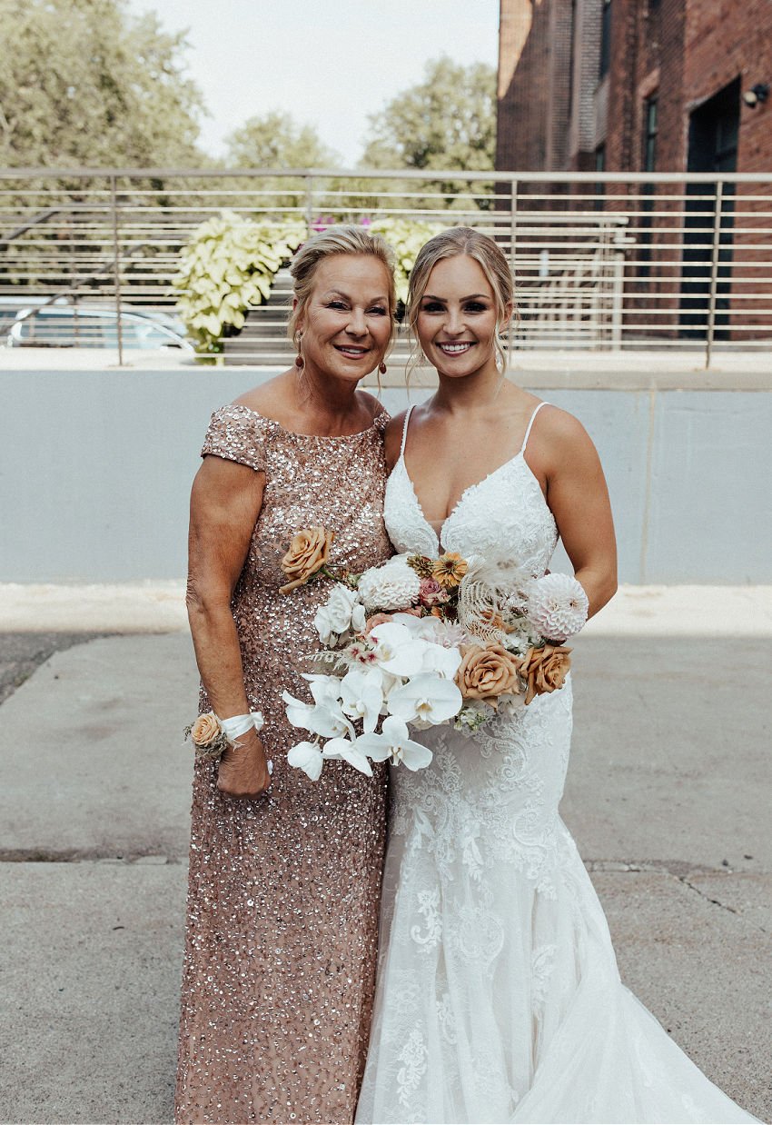 mother of the bride rose gold cap sleeve sequin gown