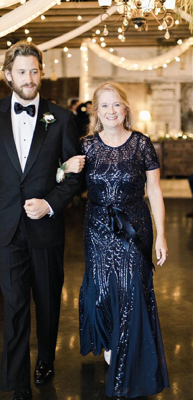 Pam-Baker wearing Navy Mother of the Bride dress