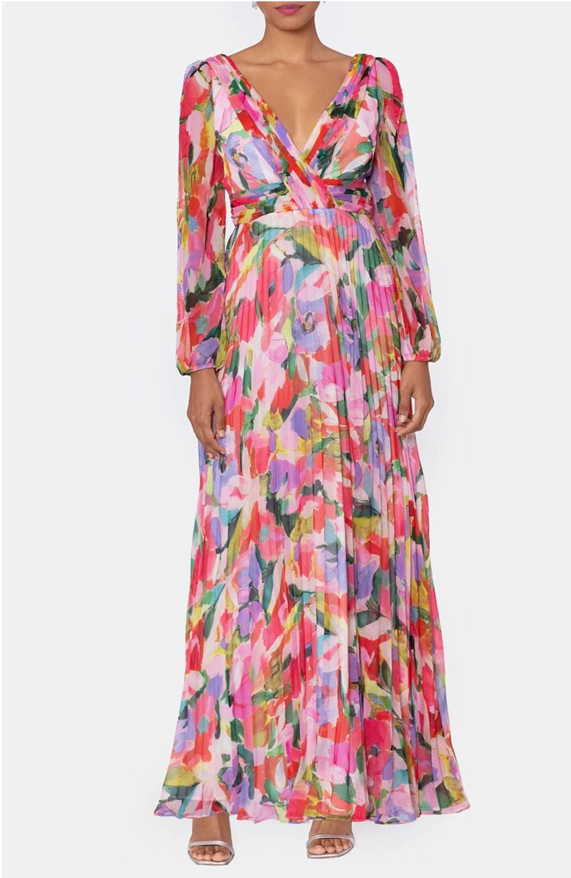 Fabulous After 40 shares Beach Wedding Wear for Mothers - woman wearing floral Long Sleeve Gown 