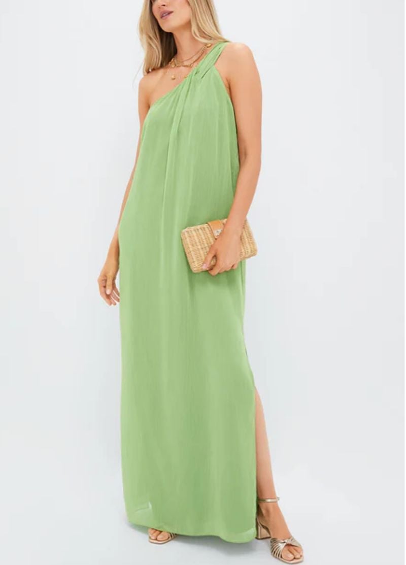 Fabulous After 40 shares a green One-Shoulder Maxi Dress 