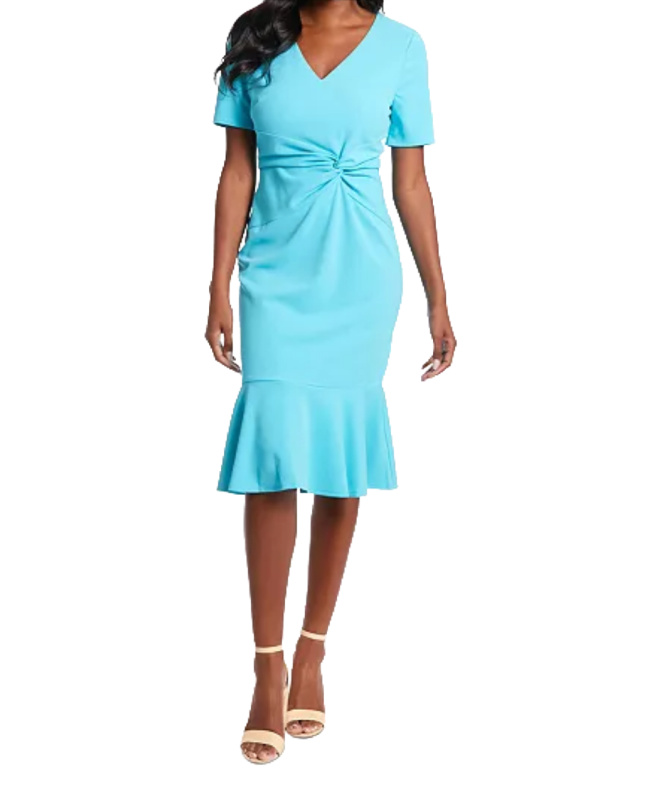 turquoise blue sheath dress Petite summer dress -turquoise blue front twist sheath dress