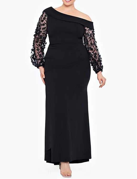 Asymmetrical Neck Scuba Crepe Gown Black Asymmetrical Neck Scuba Crepe Gown