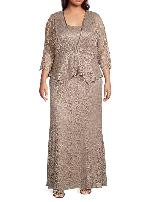 Glitter Two-Piece Dress with Jacket Tan Glitter Two-Piece Dress with Jacket