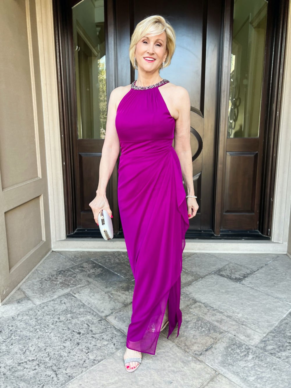 class mother of the bride gown purple halter