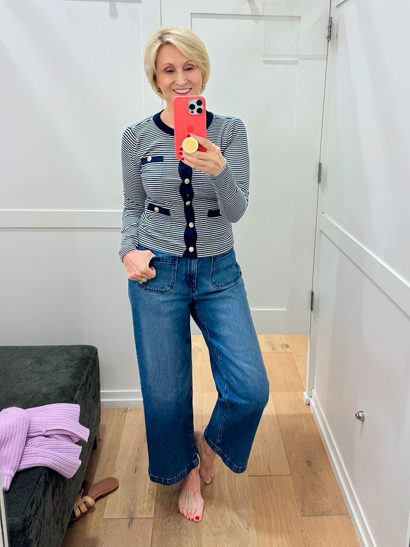 wide leg crop pants LOFT striped cardigan, wide leg crop pants