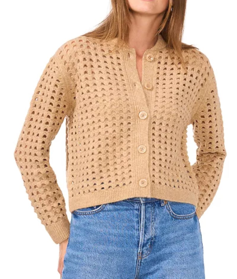 camel colored pointelle cardigan