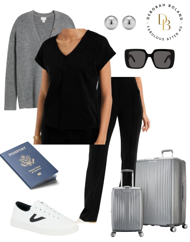 Travel Outfit- Black top and pants set with sneakers