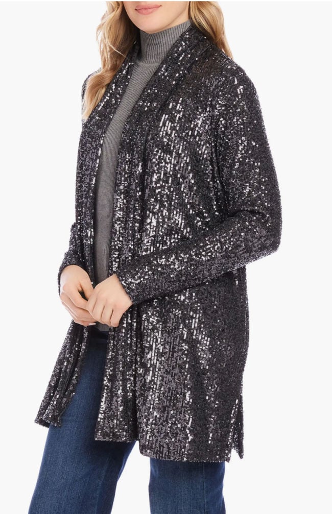 turtleneck and black sequin jacket concert outfit