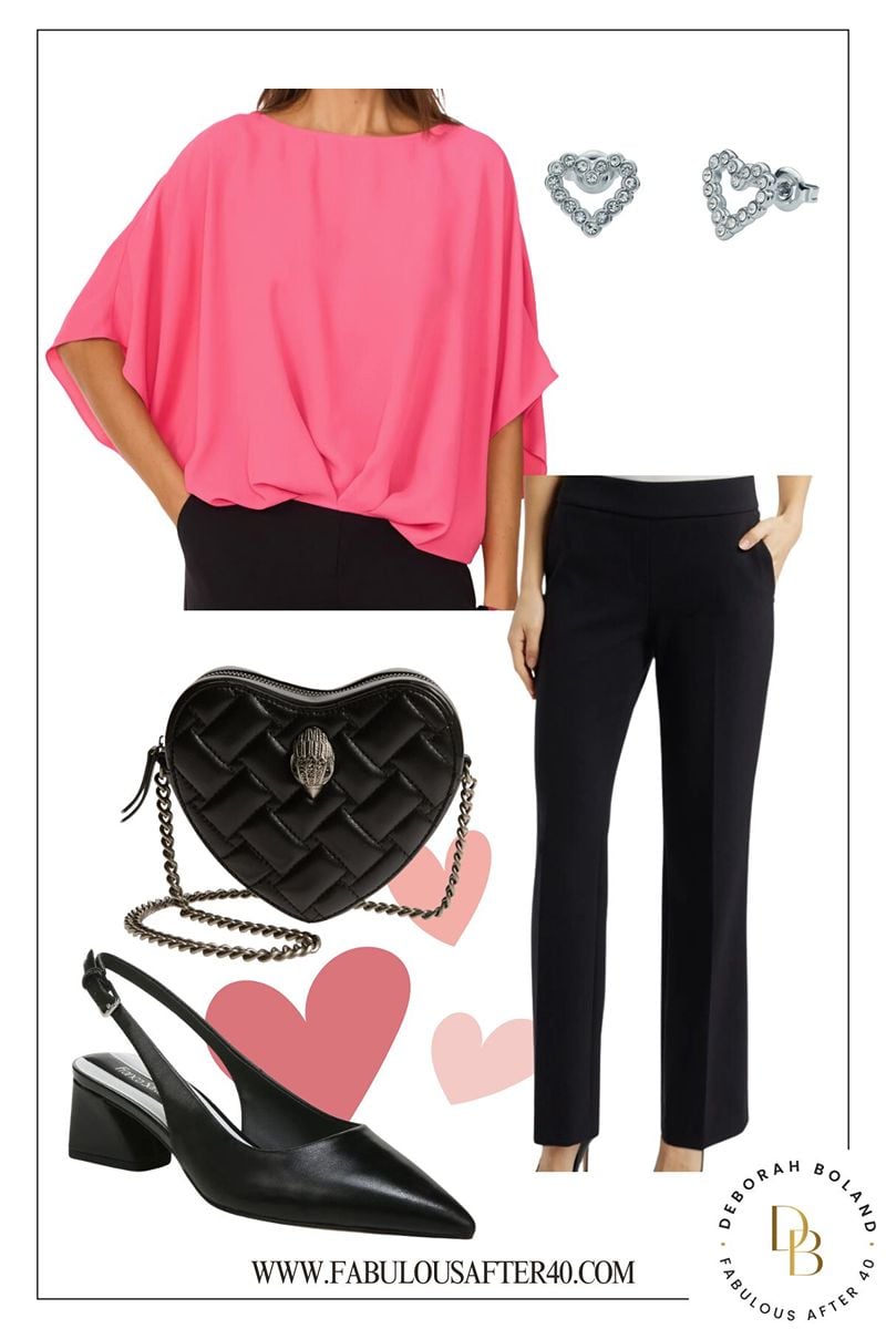 pink Crepe Top black Pants Valentines Day pink Crepe Top black Pants
