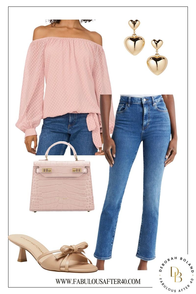 pink off the Shoulder blouse Valentines Day - pink off the Shoulder blouse and jeans