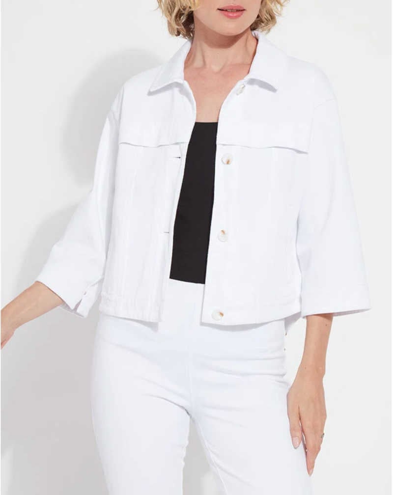 white denim jacket white denim jacket 3:4 length sleeves