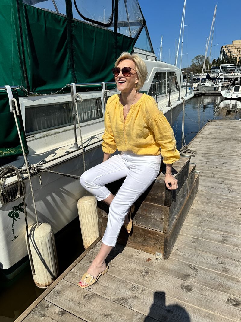 Linen peasant blouse yellow linen peasant blouse