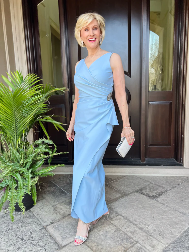 blue wrap style mother of the bride gown Deborah Boland